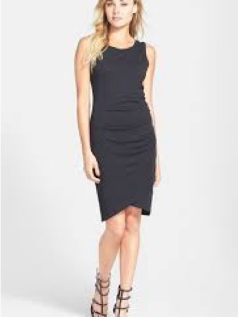 #213- Leith Black Sleeveless‎ Midi Sheath Scrunch Dress